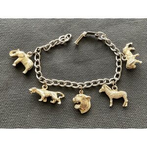 vintage safari animal charm bracelet Gold Tone Estate Jewelry